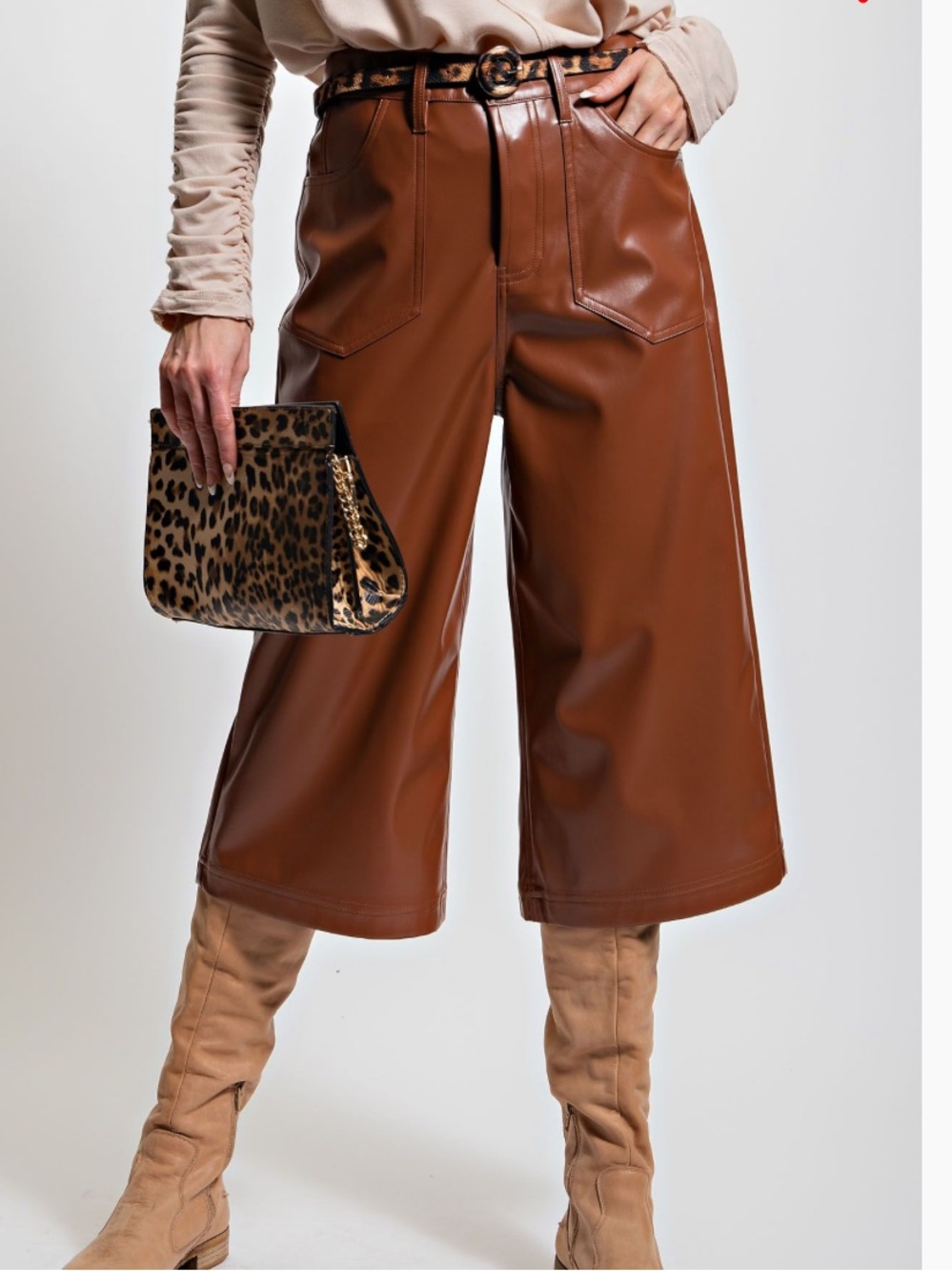 Easel Vegan Leather Capri Fall Rust Brown Pants Long Bermuda Short